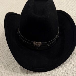 LHC wool Black Cowboy Hat with Heart Detail